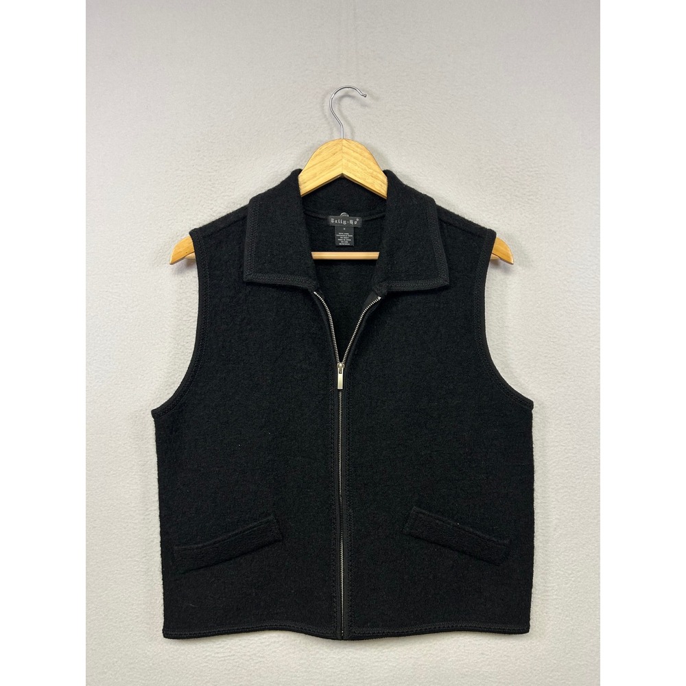 Tally-Ho Minimalist Gorpcore Womens Medium Black‎ 100% Boiled Wool Full Zip Vest